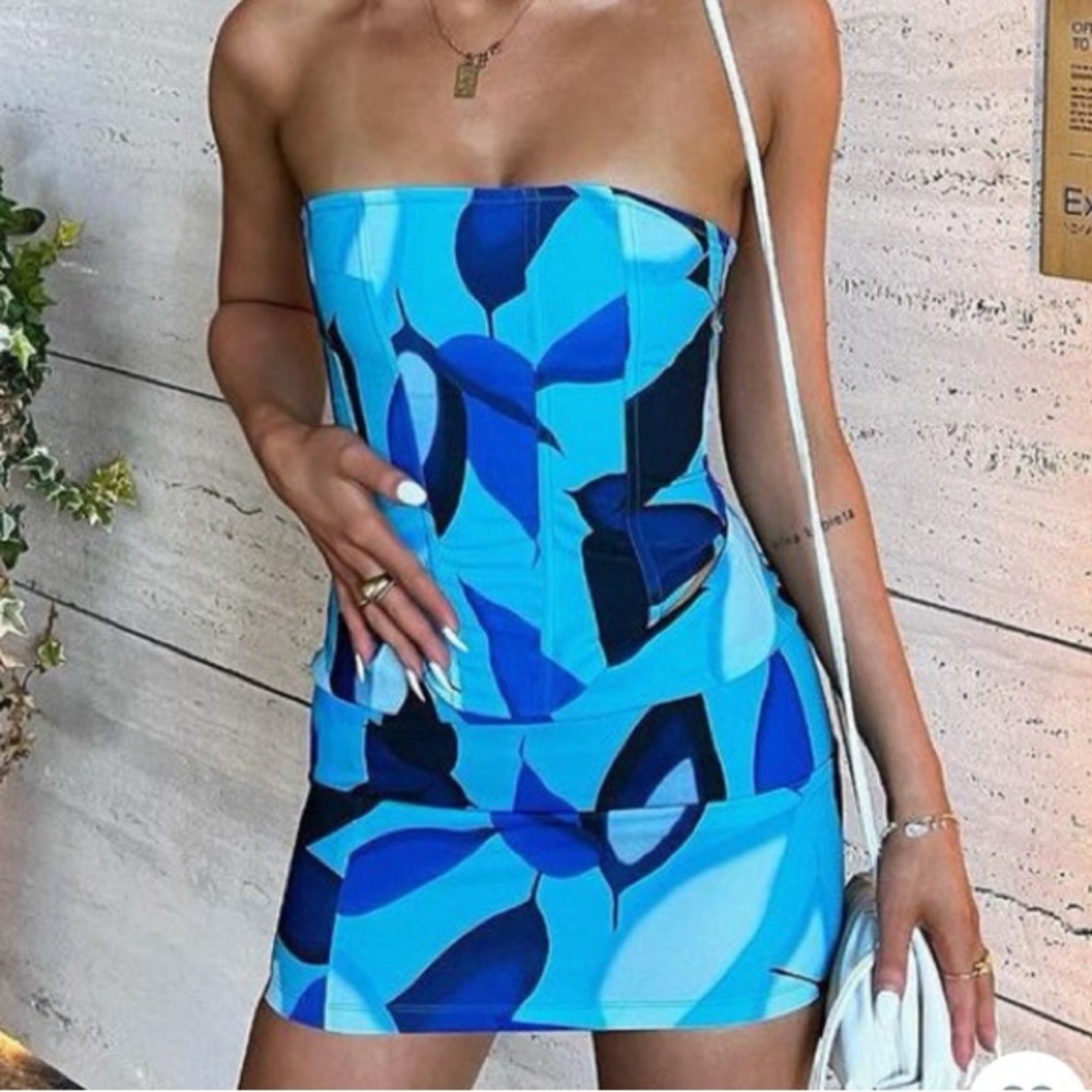 white fox blue corset top skirt set